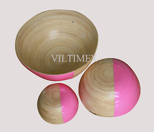 Coiled Bamboo Bowls Set - Pink & Natural Colour